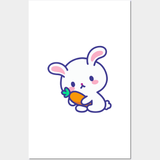 Kawaii Cute Carrot Bunny Rabbit Posters and Art